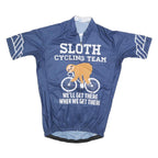 Mens Blue Sloth Cycling Team Graphic T-Shirt L Short Sleeve Zip Neck