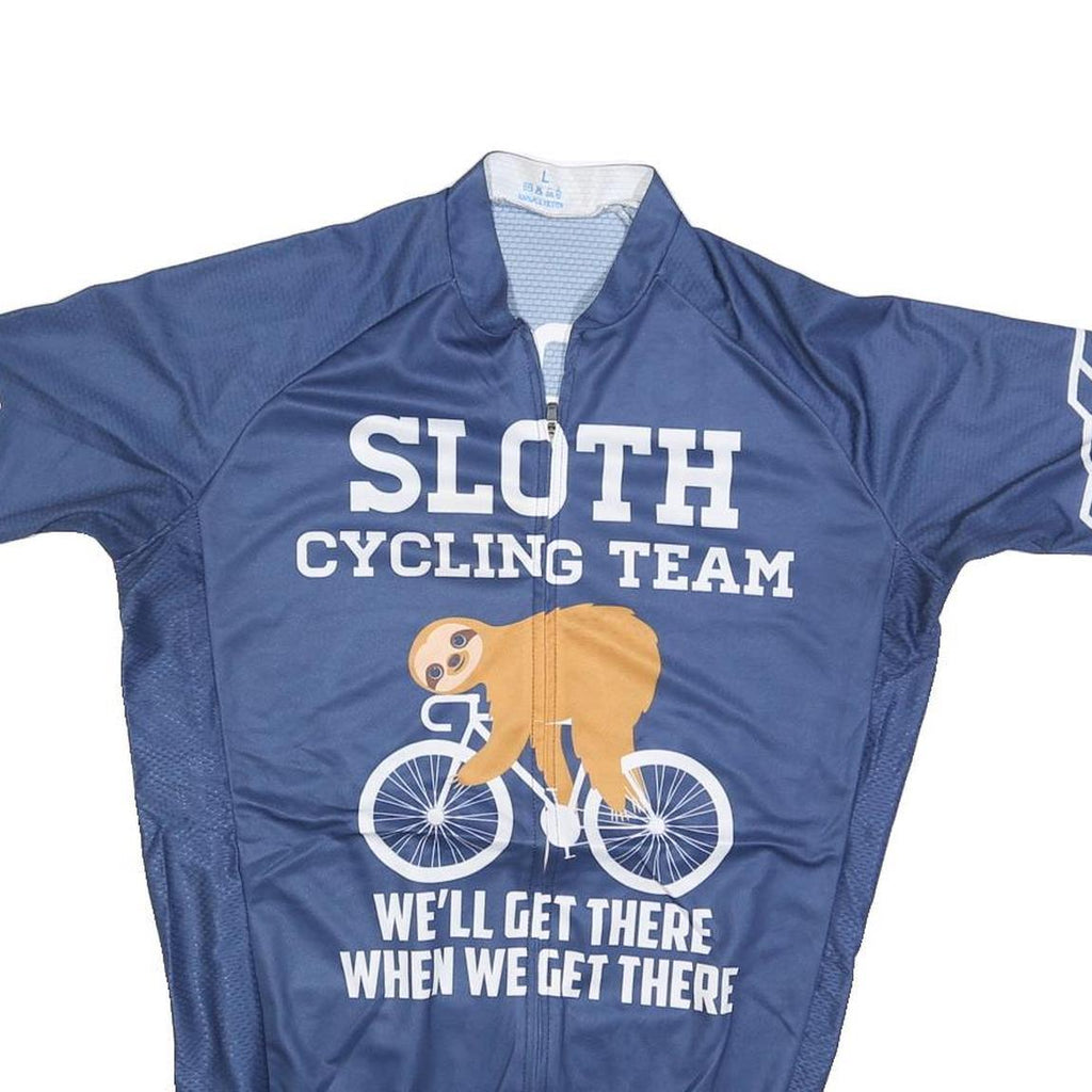 Mens Blue Sloth Cycling Team Graphic T-Shirt L Short Sleeve Zip Neck