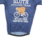 Mens Blue Sloth Cycling Team Graphic T-Shirt L Short Sleeve Zip Neck