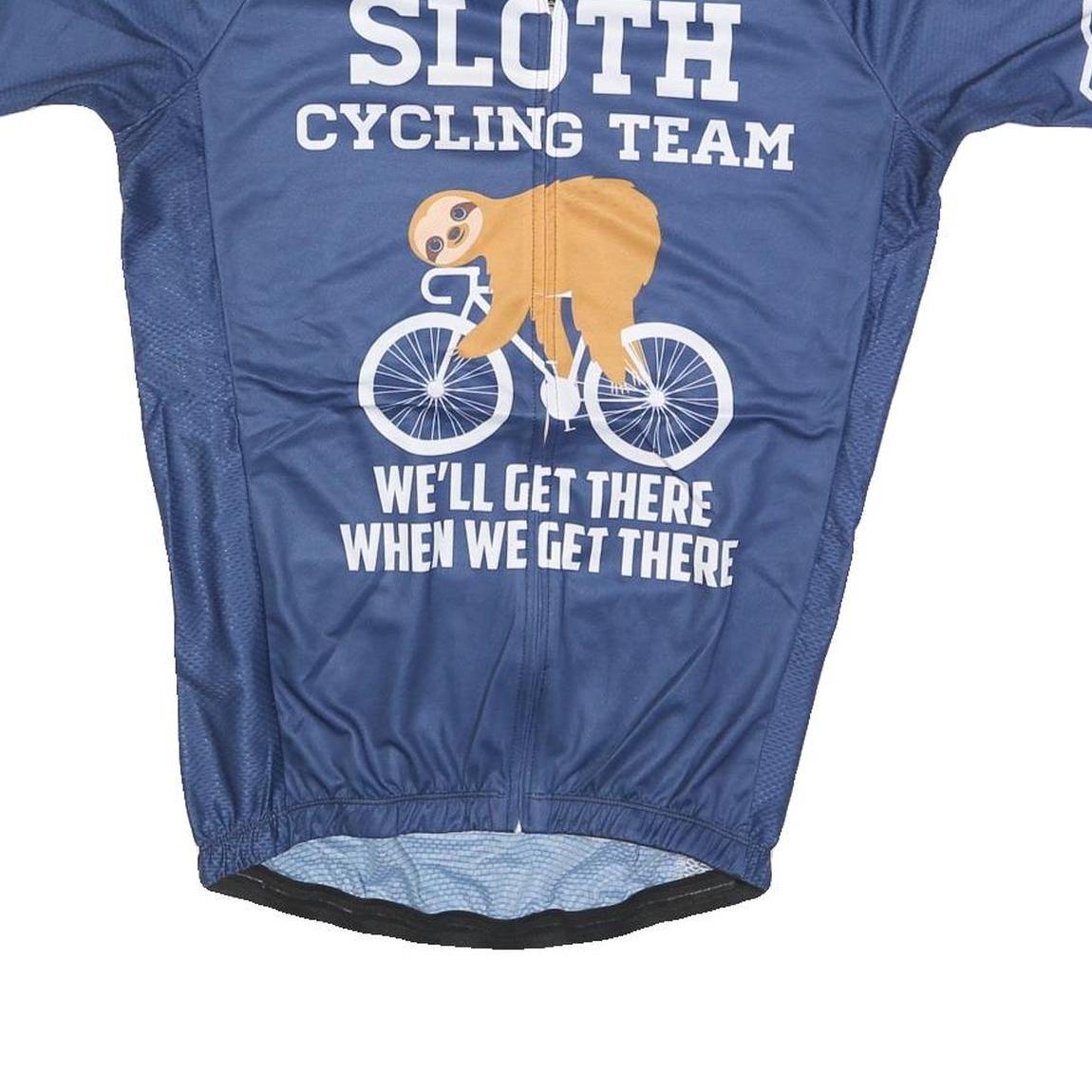 Mens Blue Sloth Cycling Team Graphic T-Shirt L Short Sleeve Zip Neck