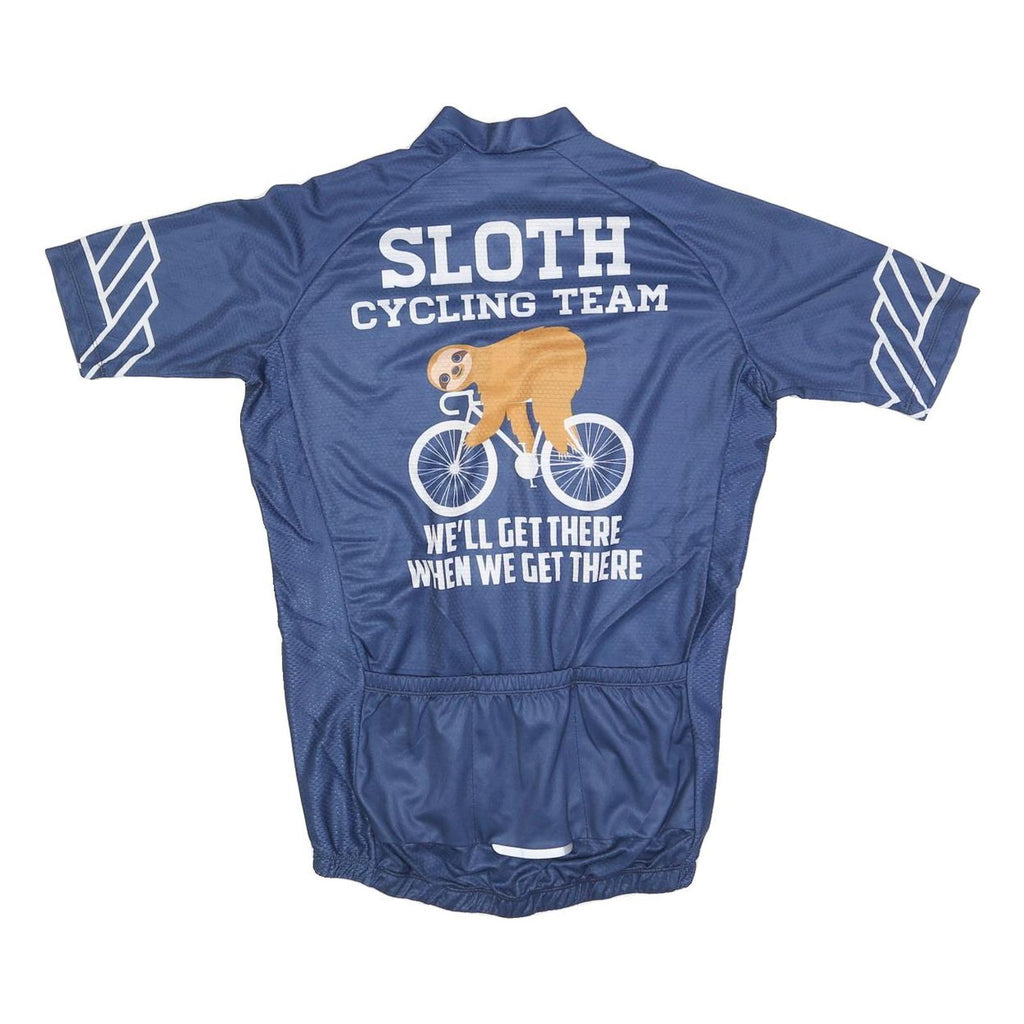 Mens Blue Sloth Cycling Team Graphic T-Shirt L Short Sleeve Zip Neck