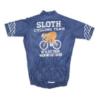 Mens Blue Sloth Cycling Team Graphic T-Shirt L Short Sleeve Zip Neck