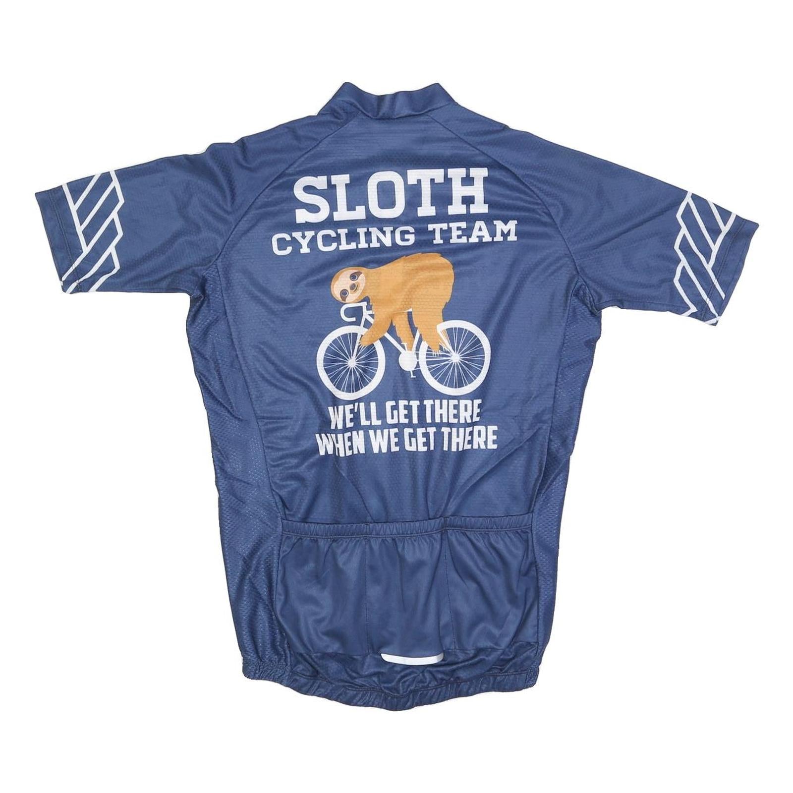 Mens Blue Sloth Cycling Team Graphic T-Shirt L Short Sleeve Zip Neck