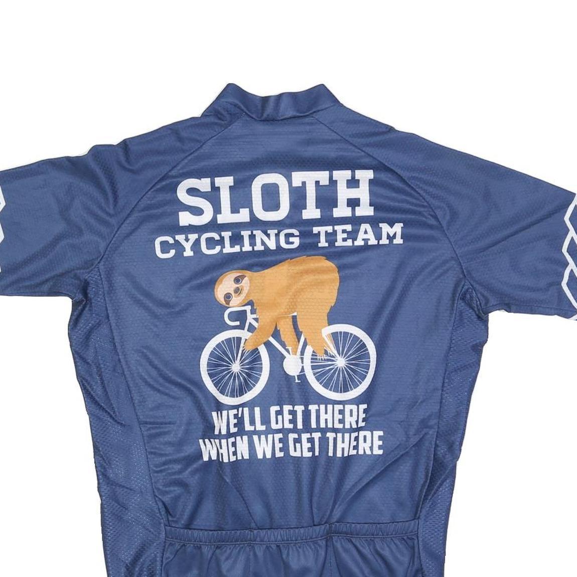 Mens Blue Sloth Cycling Team Graphic T-Shirt L Short Sleeve Zip Neck
