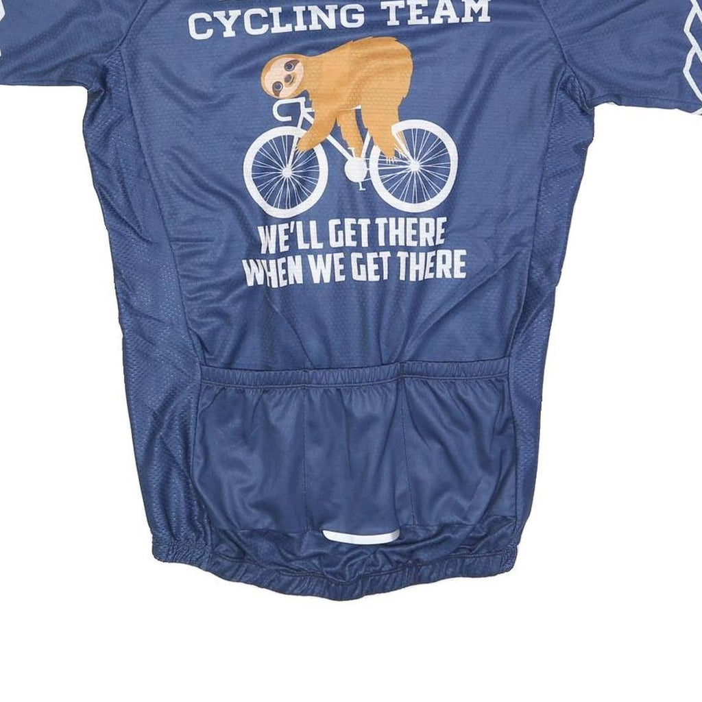 Mens Blue Sloth Cycling Team Graphic T-Shirt L Short Sleeve Zip Neck