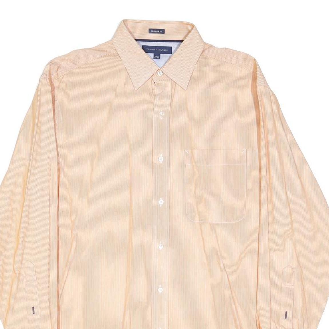 TOMMY HILFIGER Mens Beige & Cream Stripe Shirt M Regular Fit Cotton Blend Button