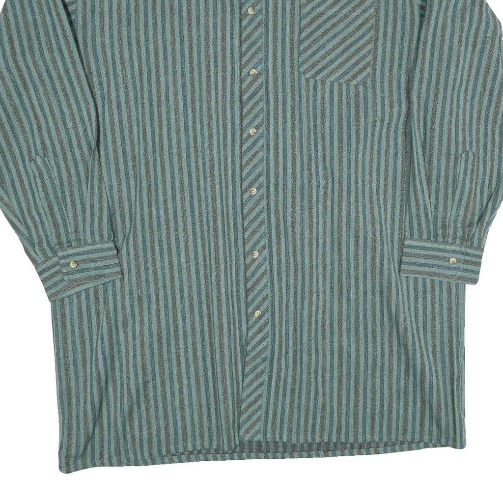 Mens Blue & Green Striped Cotton Blend Shirt XL Casual Long Sleeve Front Pocket