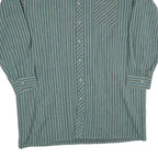 Mens Blue & Green Striped Cotton Blend Shirt XL Casual Long Sleeve Front Pocket