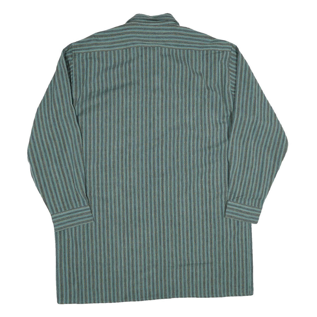 Mens Blue & Green Striped Cotton Blend Shirt XL Casual Long Sleeve Front Pocket