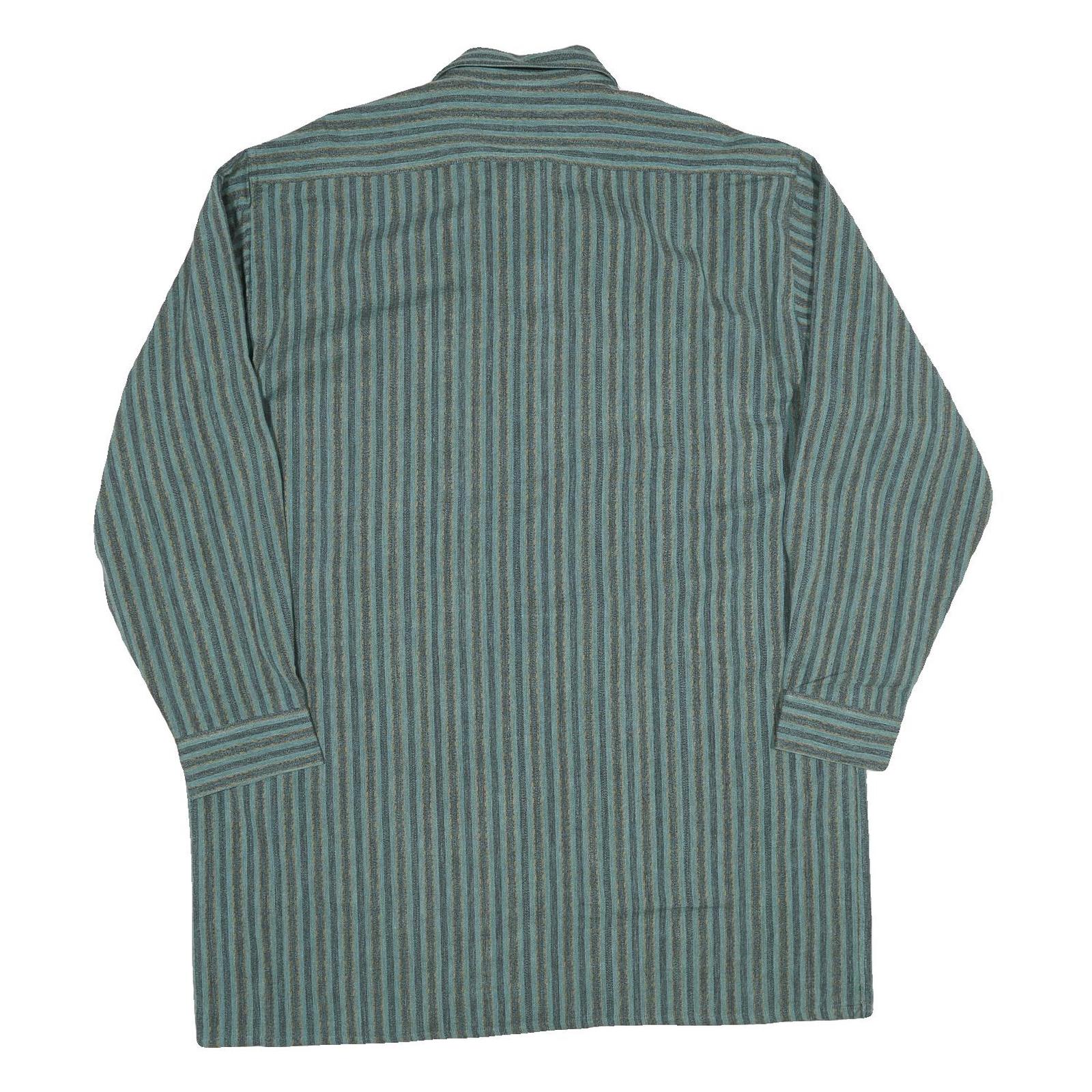 Mens Blue & Green Striped Cotton Blend Shirt XL Casual Long Sleeve Front Pocket