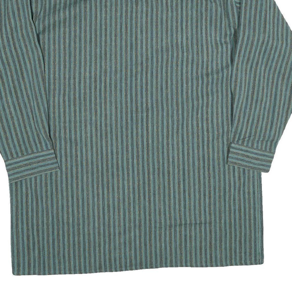 Mens Blue & Green Striped Cotton Blend Shirt XL Casual Long Sleeve Front Pocket