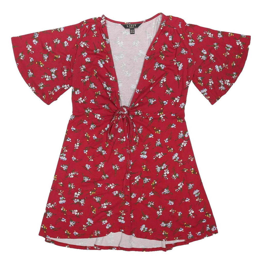 LIPSY LONDON Womens Red Floral Day Dress Cotton Blend Short Sleeve Mini UK 12