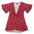LIPSY LONDON Womens Red Floral Day Dress Cotton Blend Short Sleeve Mini UK 12