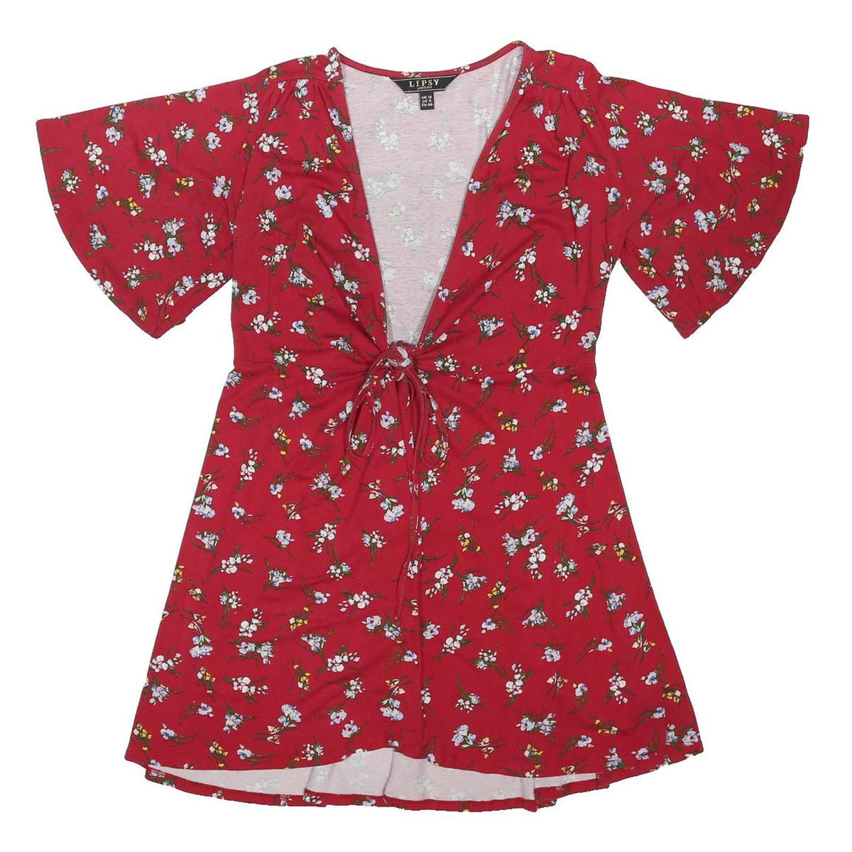 LIPSY LONDON Womens Red Floral Day Dress Cotton Blend Short Sleeve Mini UK 12