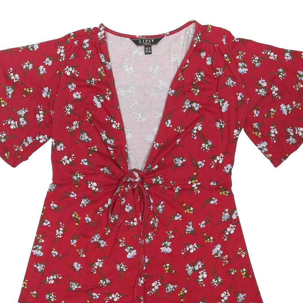 LIPSY LONDON Womens Red Floral Day Dress Cotton Blend Short Sleeve Mini UK 12