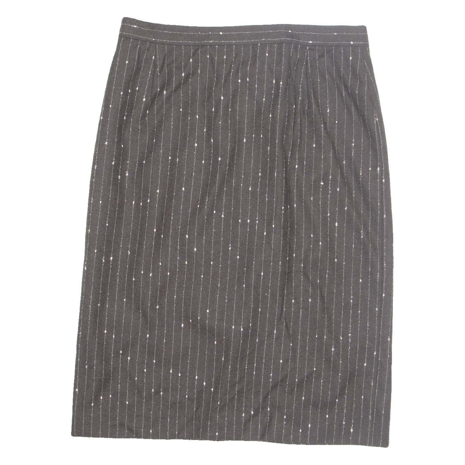 Womens Straight Skirt Brown Knee Length Wool Striped M