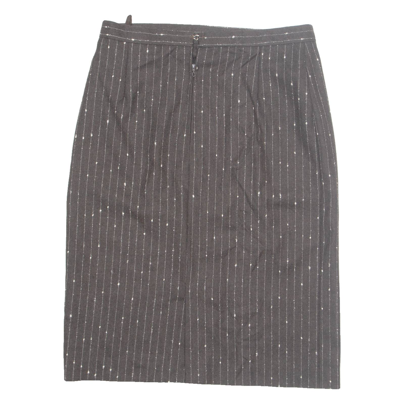 Womens Straight Skirt Brown Knee Length Wool Striped M
