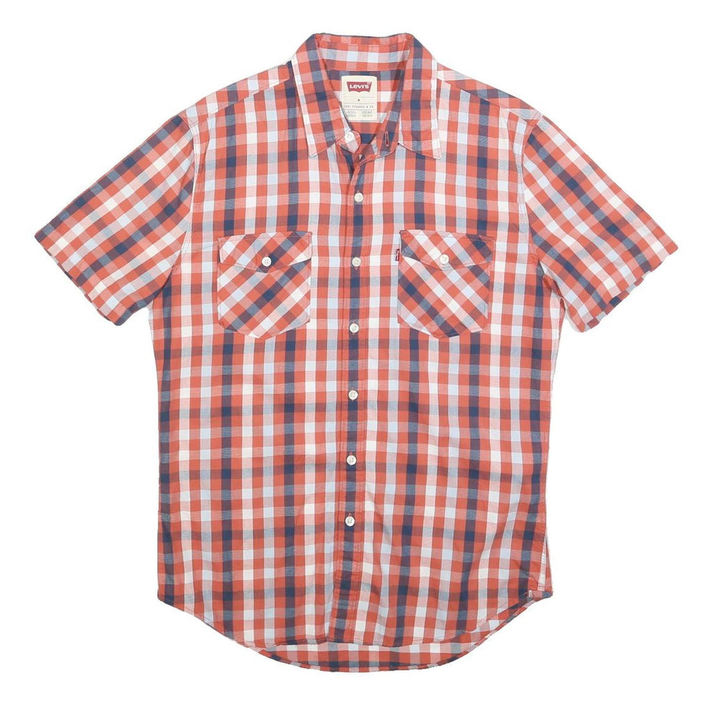 LEVI'S Mens Red & Blue Check Shirt M Cotton Short Sleeve Button Pockets