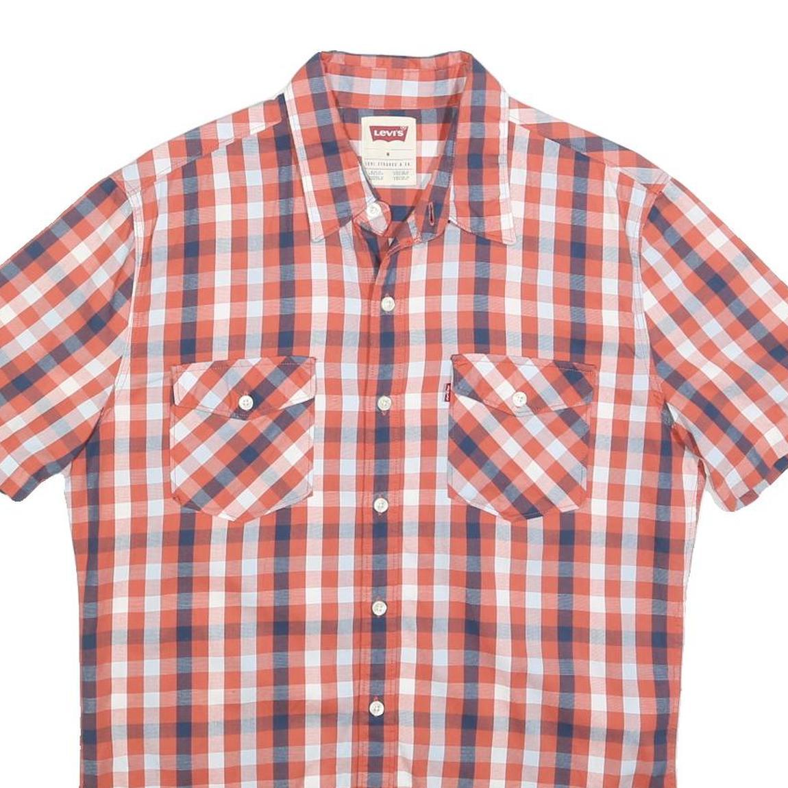 LEVI'S Mens Red & Blue Check Shirt M Cotton Short Sleeve Button Pockets