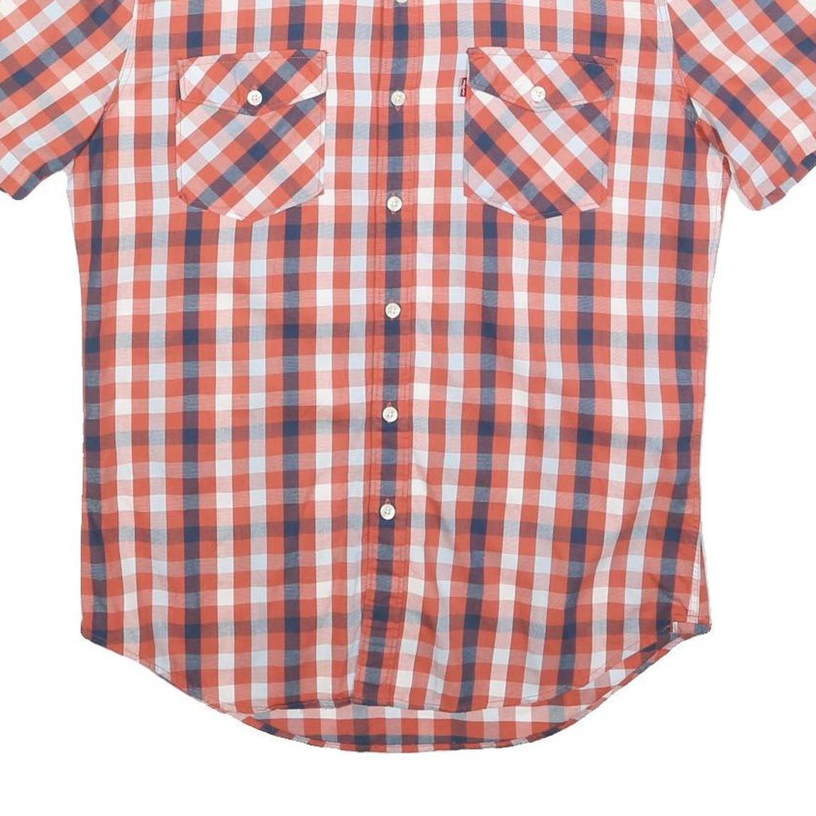 LEVI'S Mens Red & Blue Check Shirt M Cotton Short Sleeve Button Pockets