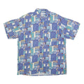 MARSUM Mens Blue Cotton Blend Casual Shirt L Abstract Pattern Short Sleeve