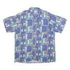MARSUM Mens Blue Cotton Blend Casual Shirt L Abstract Pattern Short Sleeve