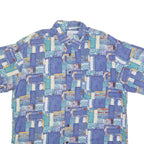 MARSUM Mens Blue Cotton Blend Casual Shirt L Abstract Pattern Short Sleeve