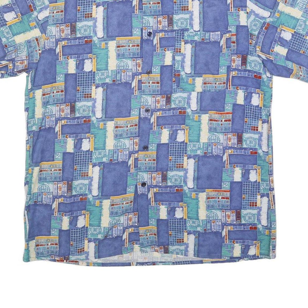 MARSUM Mens Blue Cotton Blend Casual Shirt L Abstract Pattern Short Sleeve
