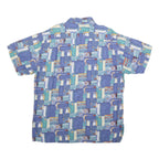 MARSUM Mens Blue Cotton Blend Casual Shirt L Abstract Pattern Short Sleeve