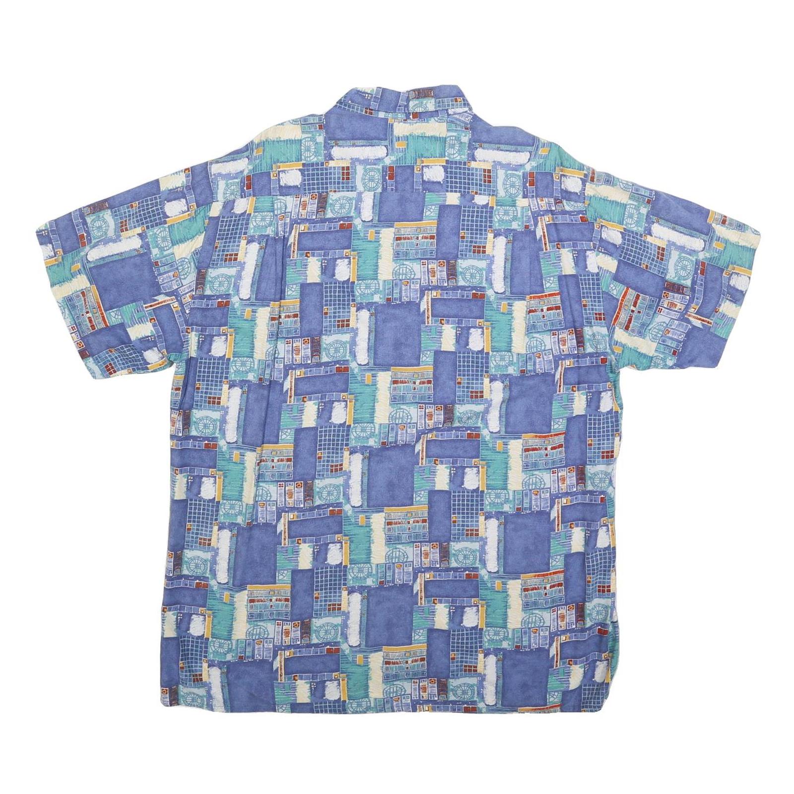 MARSUM Mens Blue Cotton Blend Casual Shirt L Abstract Pattern Short Sleeve