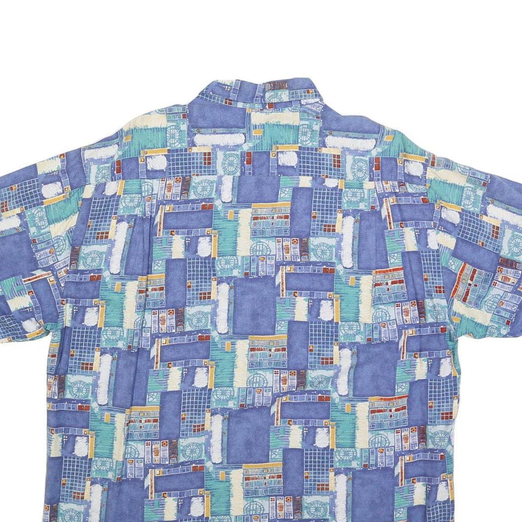 MARSUM Mens Blue Cotton Blend Casual Shirt L Abstract Pattern Short Sleeve