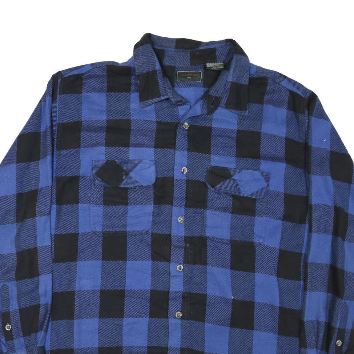 FIELD & STREAM Mens Blue & Black Plaid Shirt XL Casual Cotton Blend Long Sleeve