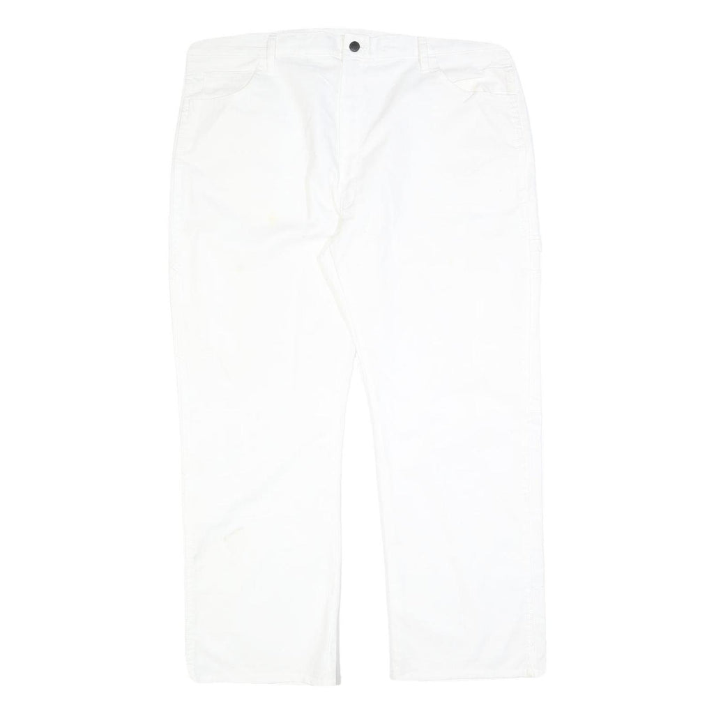 DICKIES Mens Cotton Blend White Relaxed Straight Trousers W40 L30 Workwear