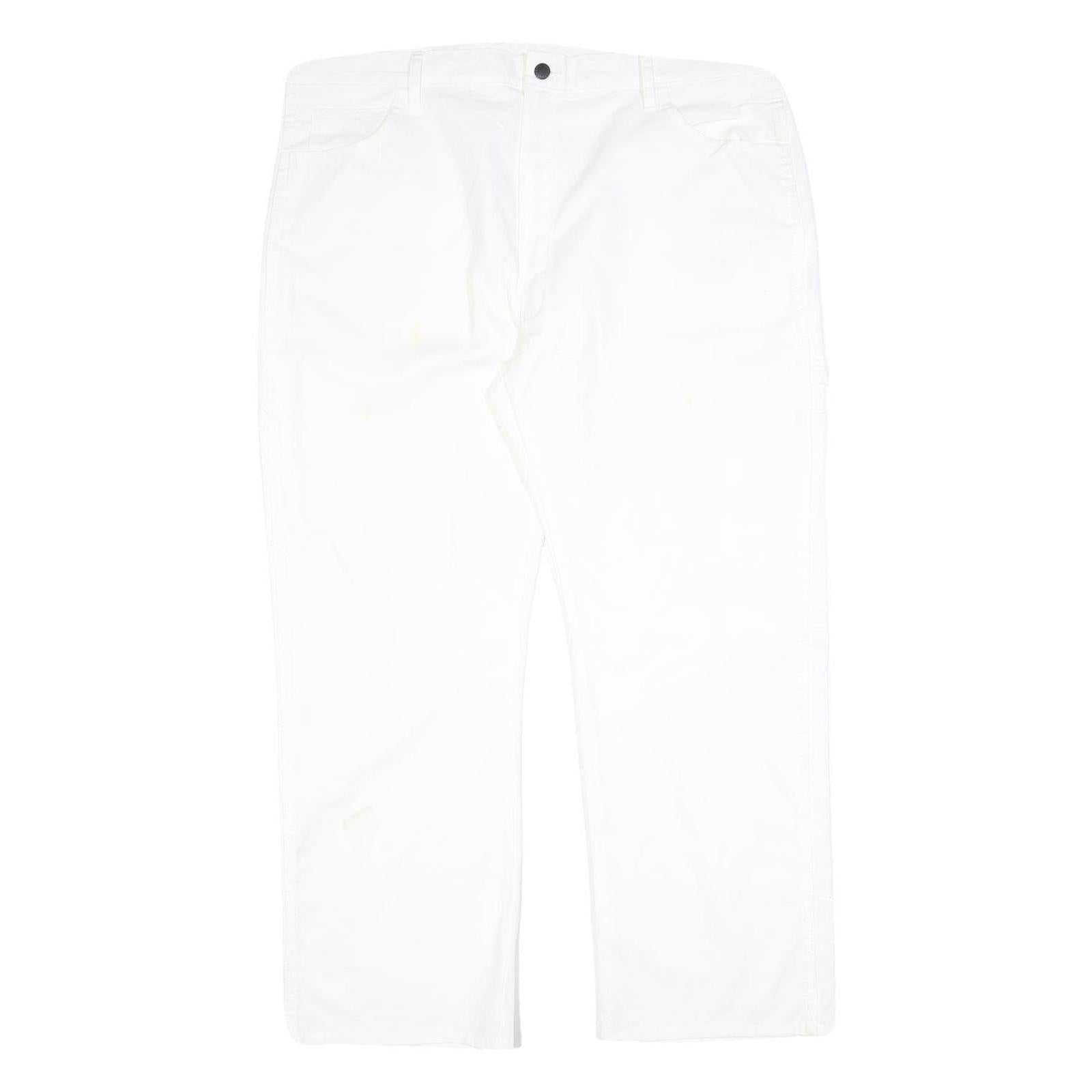 DICKIES Mens Cotton Blend White Relaxed Straight Trousers W40 L30 Workwear