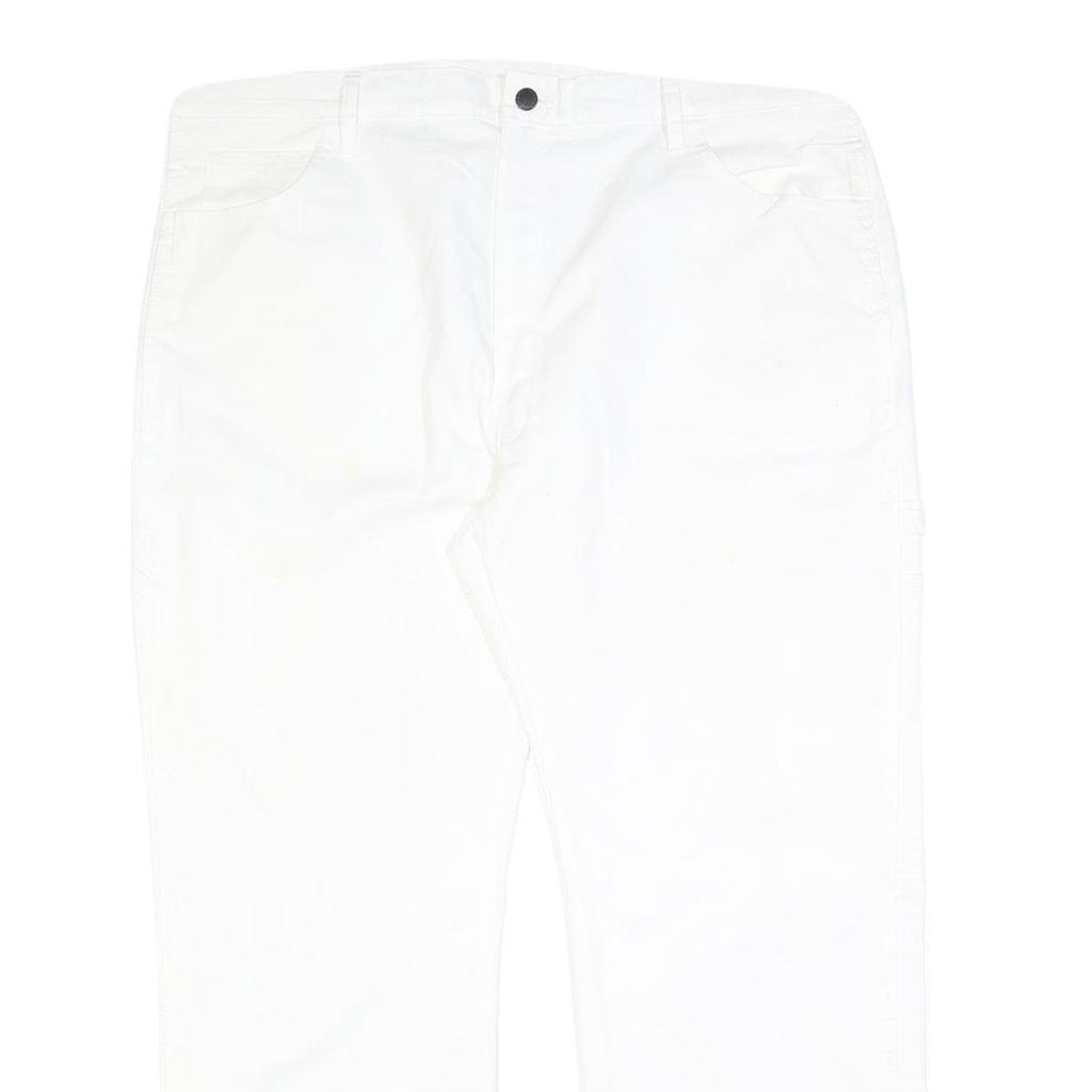 DICKIES Mens Cotton Blend White Relaxed Straight Trousers W40 L30 Workwear