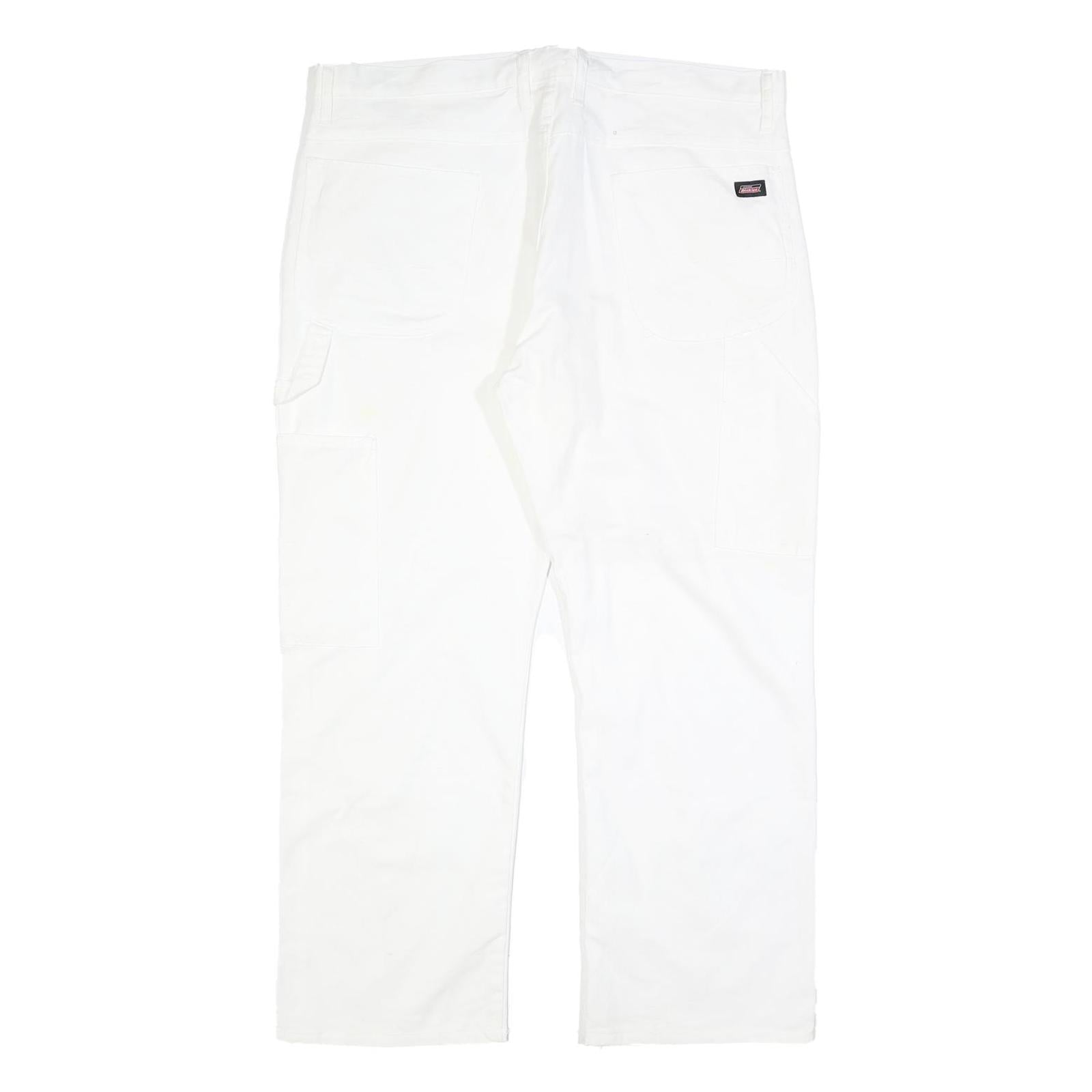 DICKIES Mens Cotton Blend White Relaxed Straight Trousers W40 L30 Workwear
