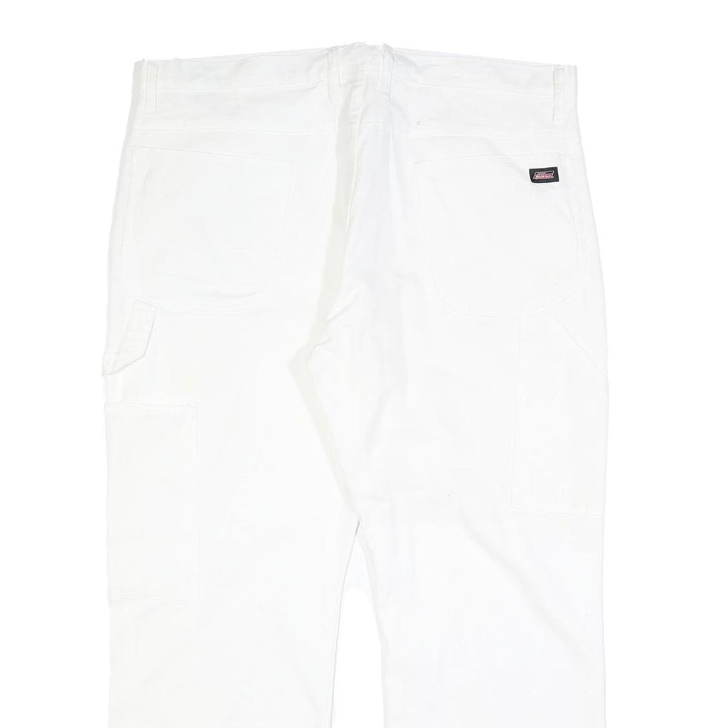 DICKIES Mens Cotton Blend White Relaxed Straight Trousers W40 L30 Workwear