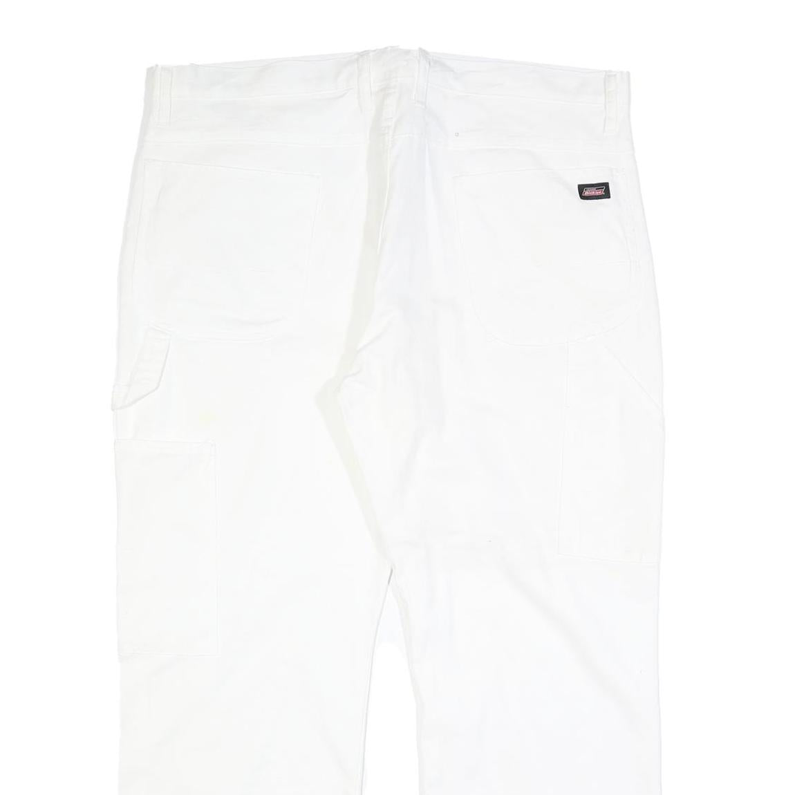 DICKIES Mens Cotton Blend White Relaxed Straight Trousers W40 L30 Workwear