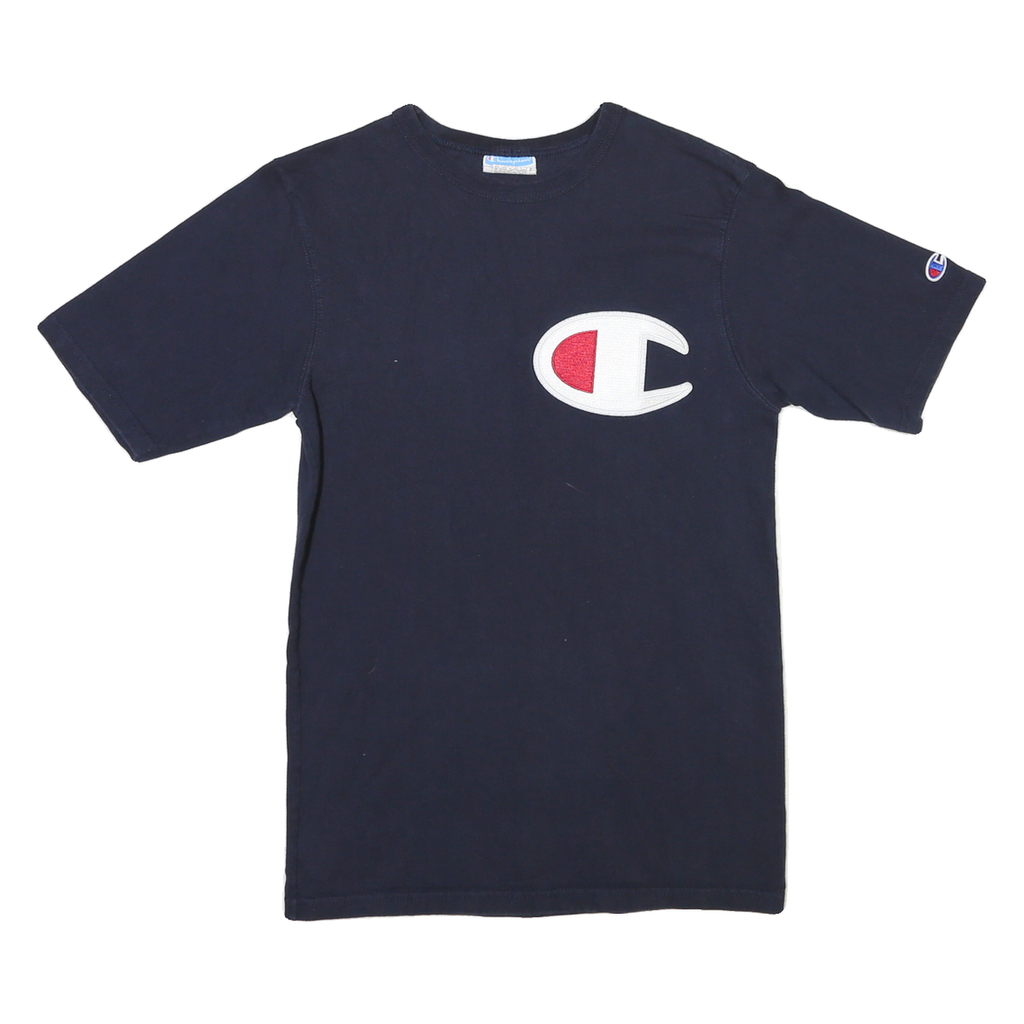 CHAMPION Mens Navy Blue Graphic T-Shirt S Short Sleeve Crew Neck Cotton Blend