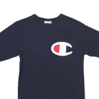 CHAMPION Mens Navy Blue Graphic T-Shirt S Short Sleeve Crew Neck Cotton Blend