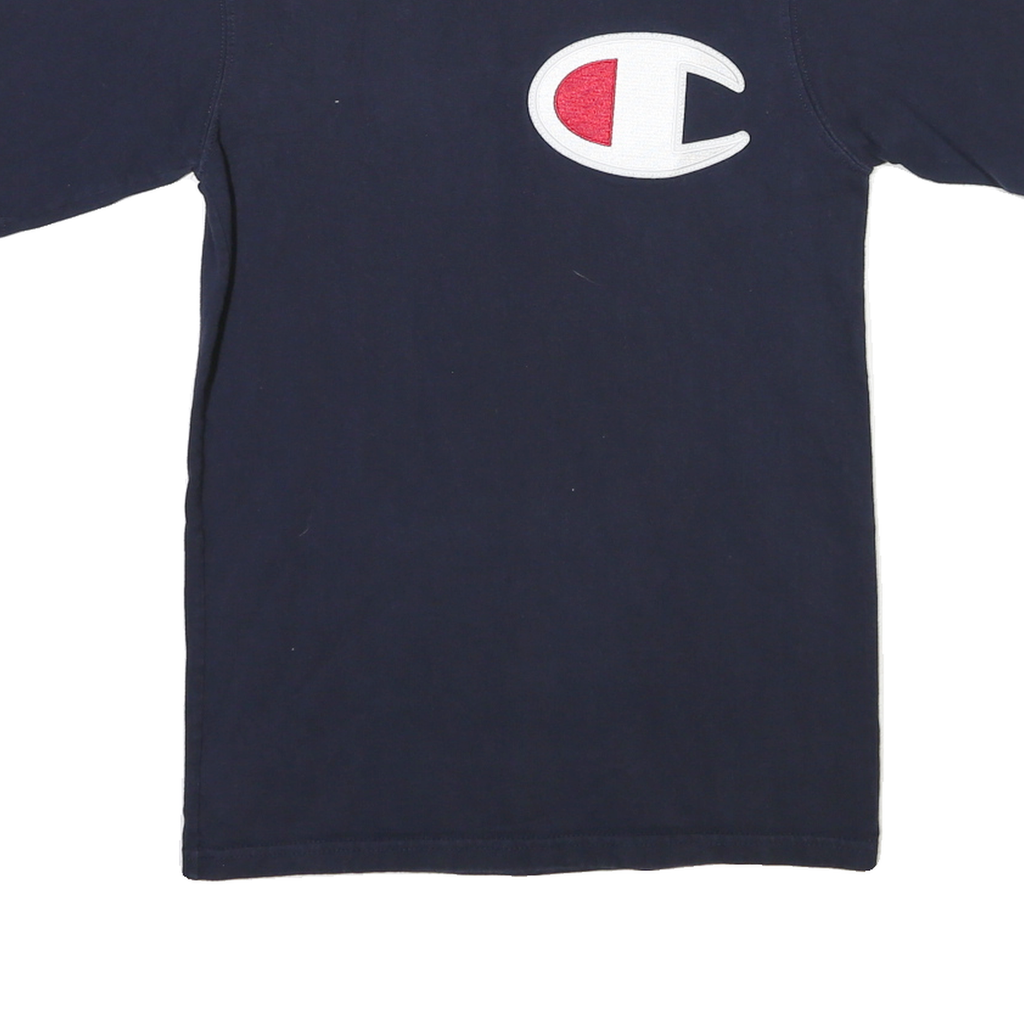 CHAMPION Mens Navy Blue Graphic T-Shirt S Short Sleeve Crew Neck Cotton Blend