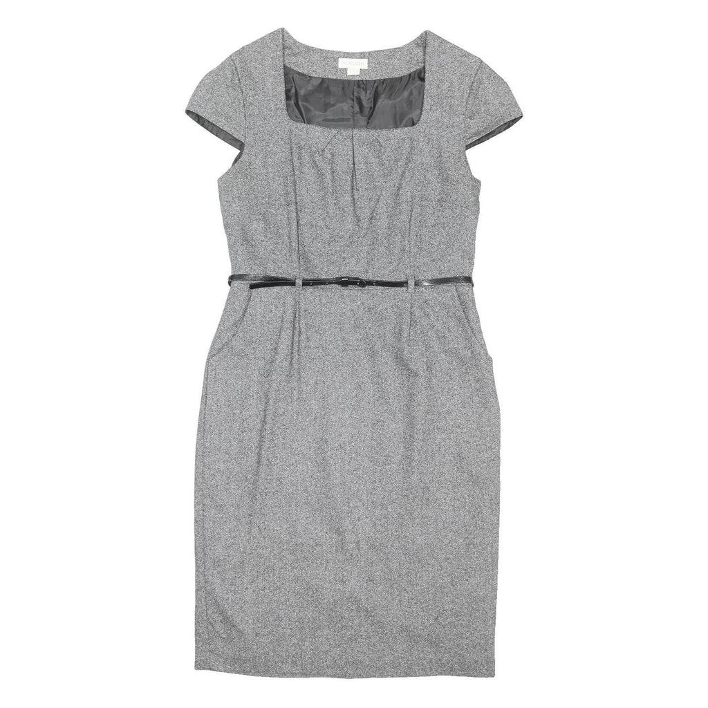 MONSOON Womens Grey Cotton Blend Shift Dress Short Sleeve UK 14 Elegant Workwear