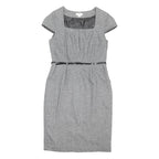MONSOON Womens Grey Cotton Blend Shift Dress Short Sleeve UK 14 Elegant Workwear