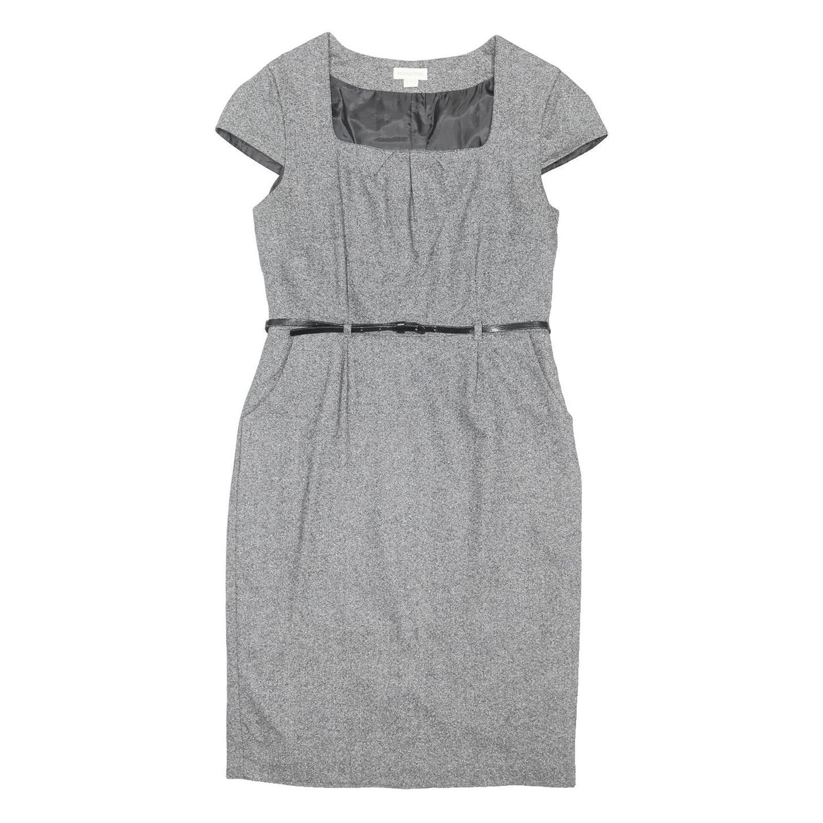 MONSOON Womens Grey Cotton Blend Shift Dress Short Sleeve UK 14 Elegant Workwear