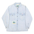 WAIKIKI Mens Blue & Cream Cotton Shirt S Vintage Button Shirt Long Sleeve