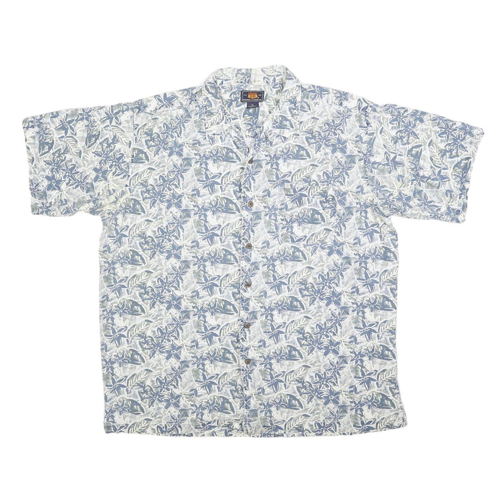 ROUTE 66 Mens White & Blue Floral Print Hawaiian Shirt XL Summer Casual