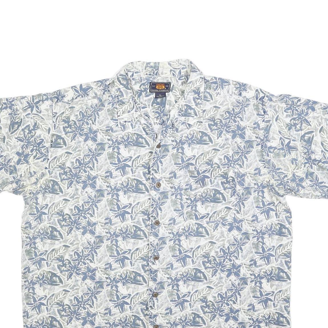 ROUTE 66 Mens White & Blue Floral Print Hawaiian Shirt XL Summer Casual