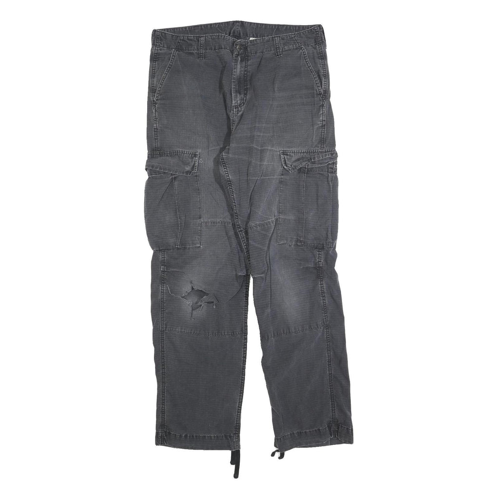 CARHARTT Mens Cotton Blend Black Regular Cargo Trousers W34 L32 Workwear