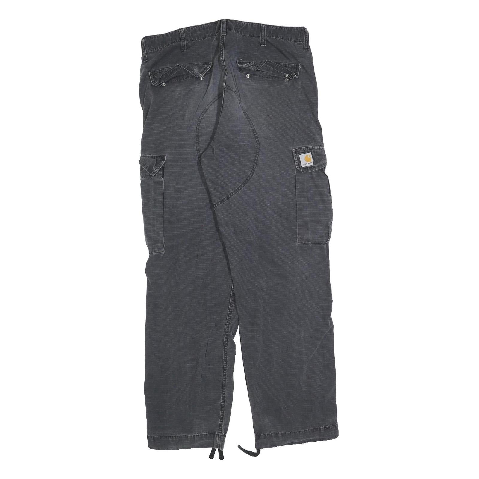 CARHARTT Mens Cotton Blend Black Regular Cargo Trousers W34 L32 Workwear
