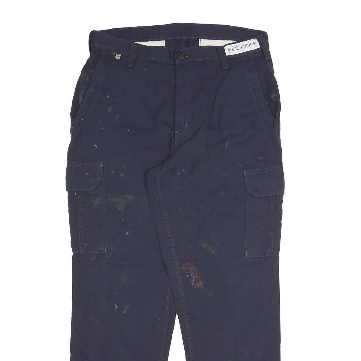 CARHARTT Mens Cotton Blend Navy Regular Cargo Trousers W32 L30 Workwear Zip